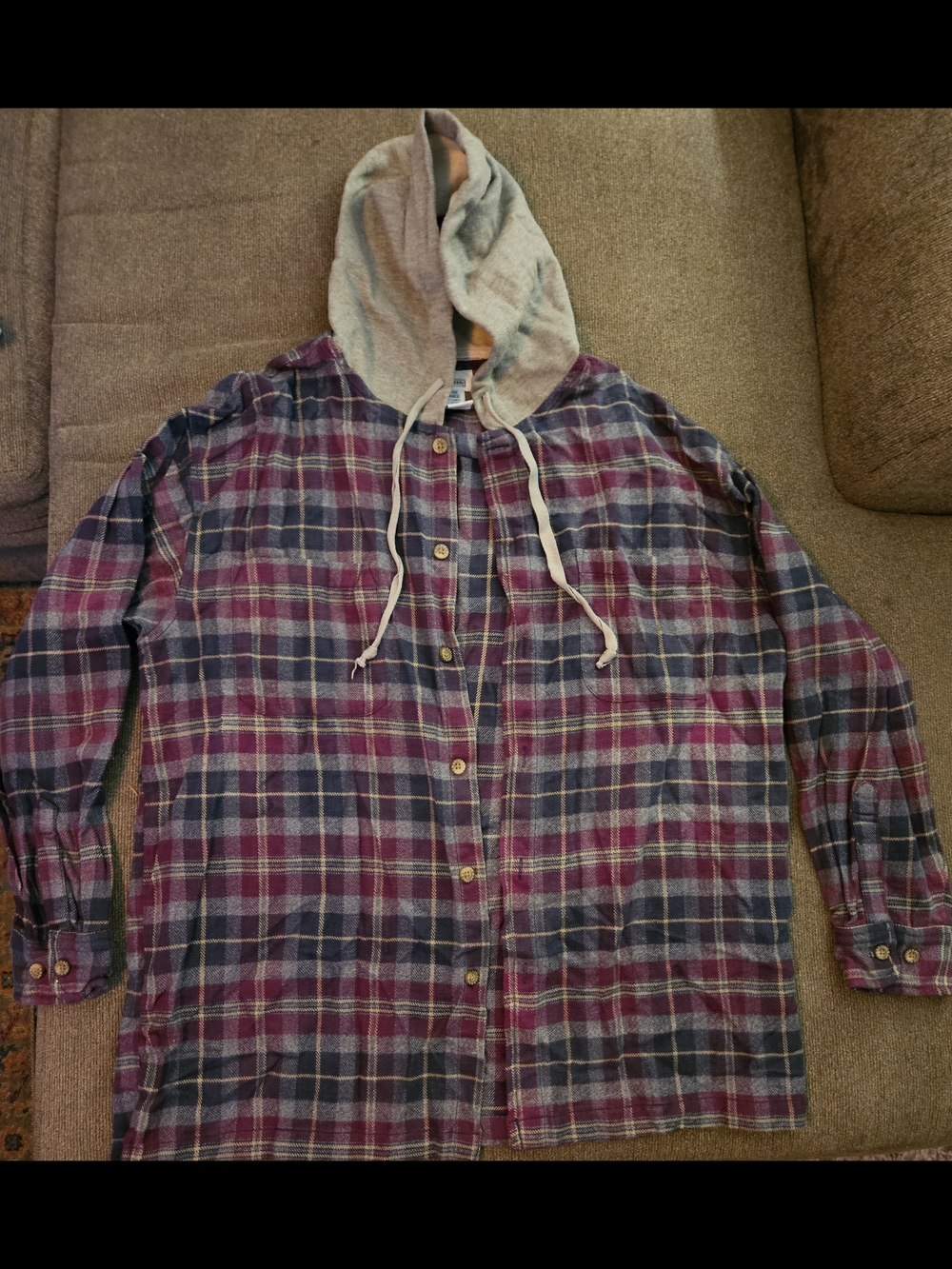 Arizona Jean Co Plaid Hooded Shirt Jacket Purple Vintage '90s Y2K Hipster RARE